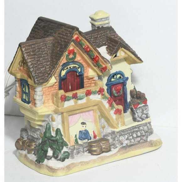 Pub N' Grub Inn Light Up Porcelain House Christmas Snow Town Figure - Picture 2 of 5